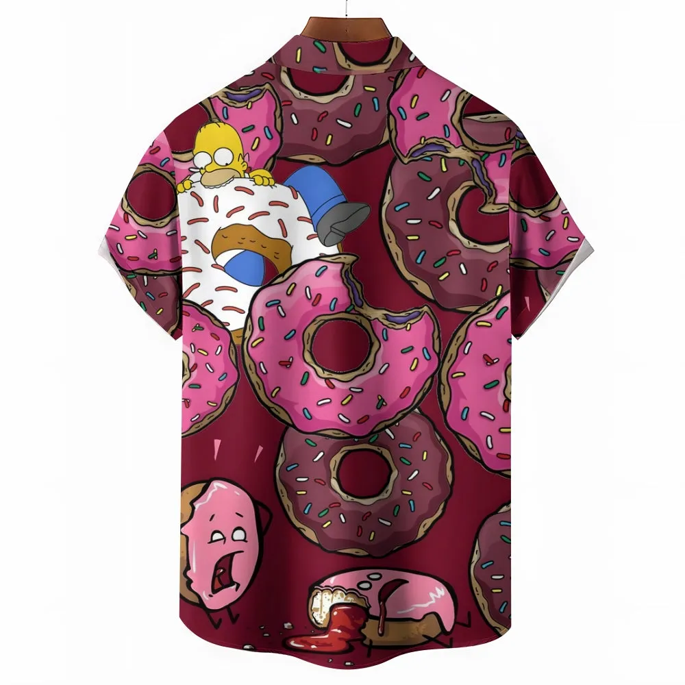 Men's Cartoon Donuts Casual Short Sleeve Shirt 2401000354