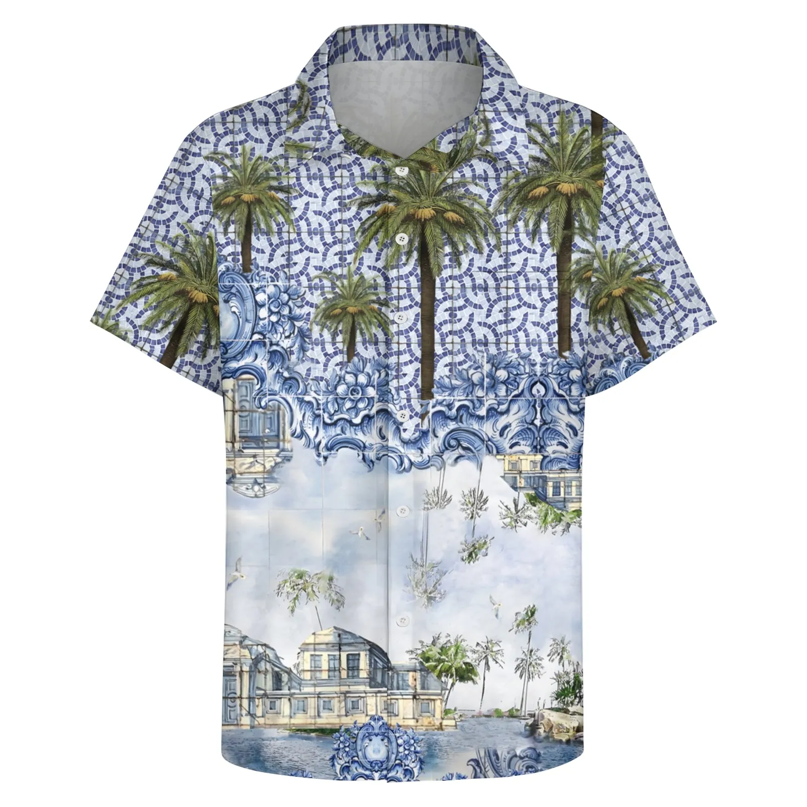 Men's Coconut Tree Art Print Casual Short Sleeve Shirt 2403000580