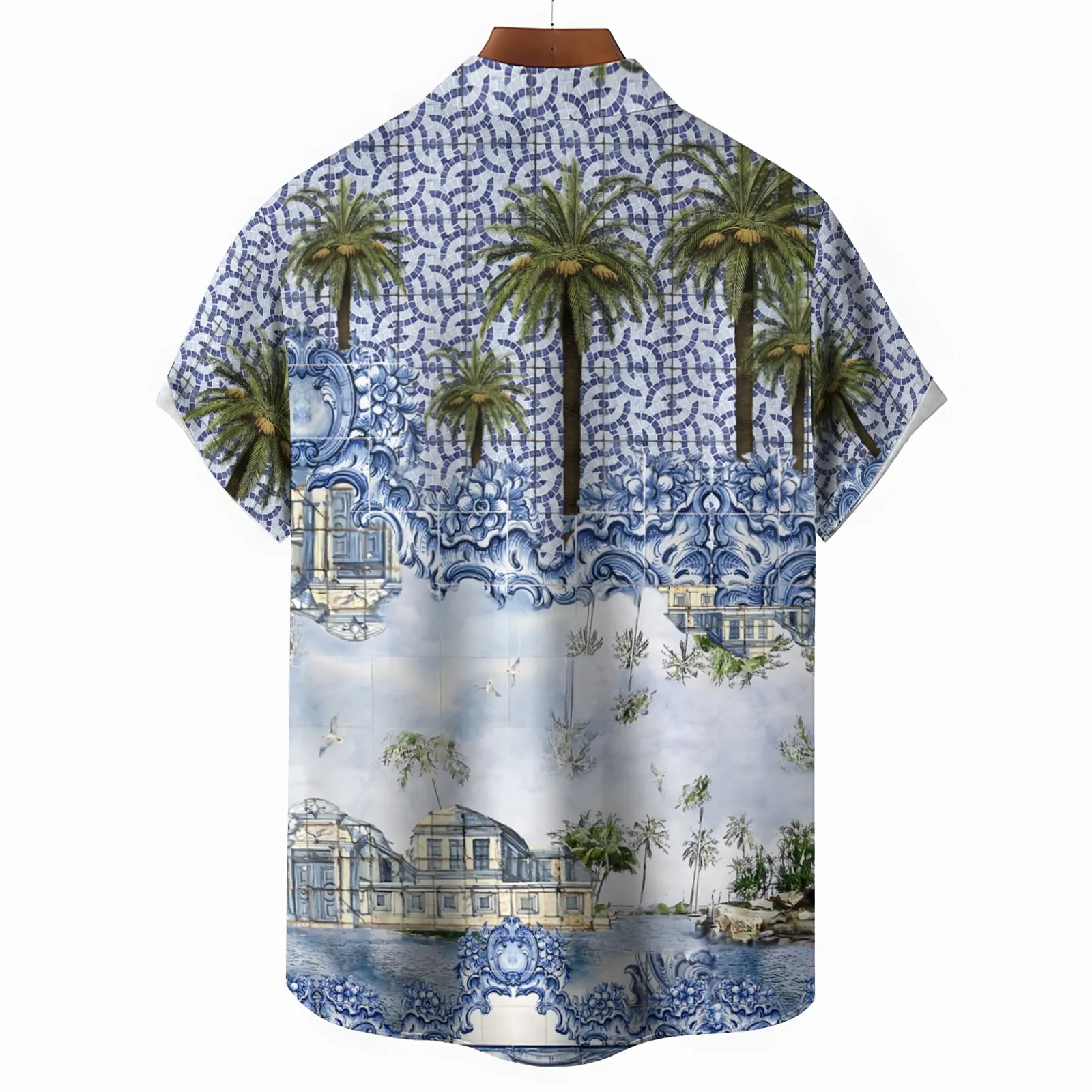 Men's Coconut Tree Art Print Casual Short Sleeve Shirt 2403000580
