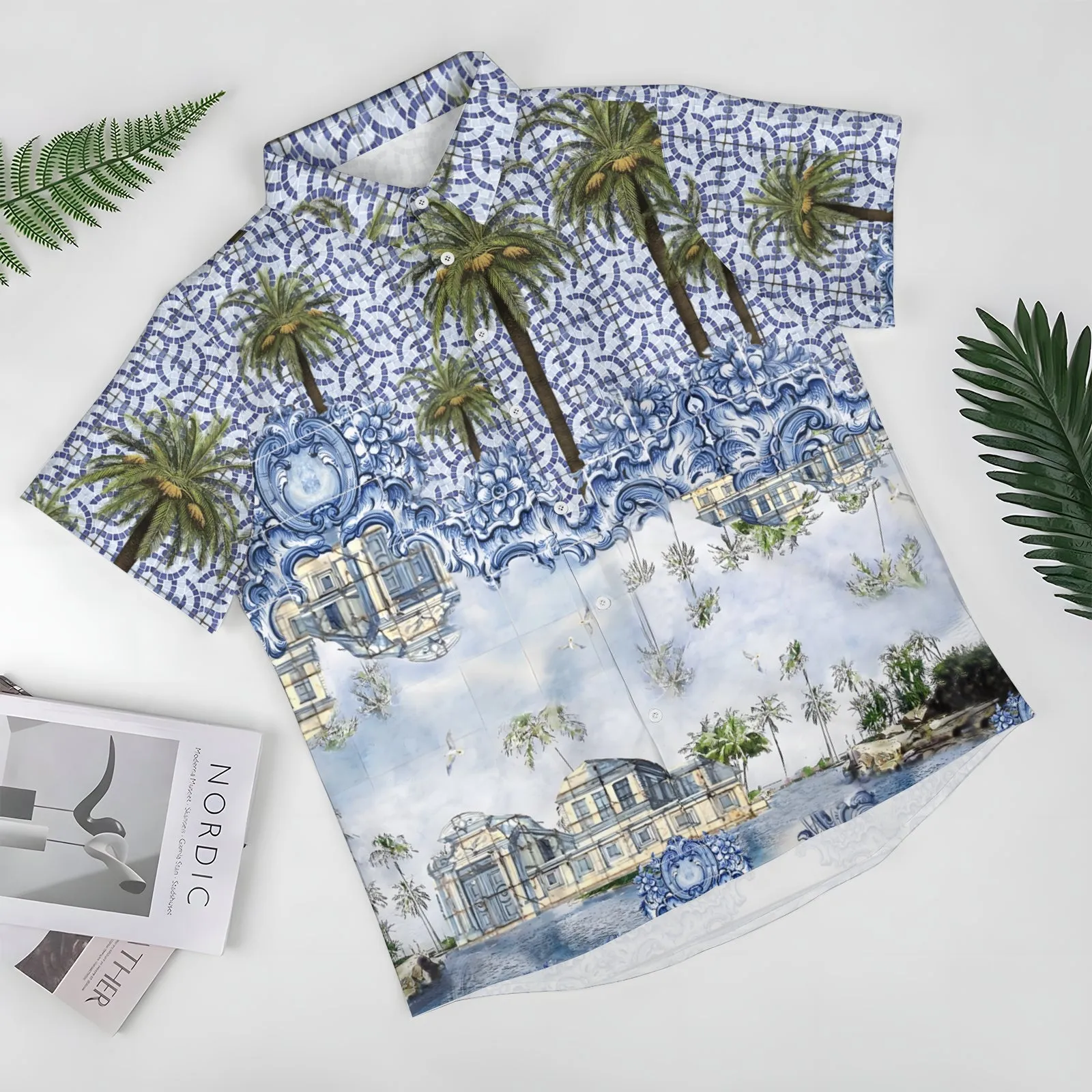 Men's Coconut Tree Art Print Casual Short Sleeve Shirt 2403000580
