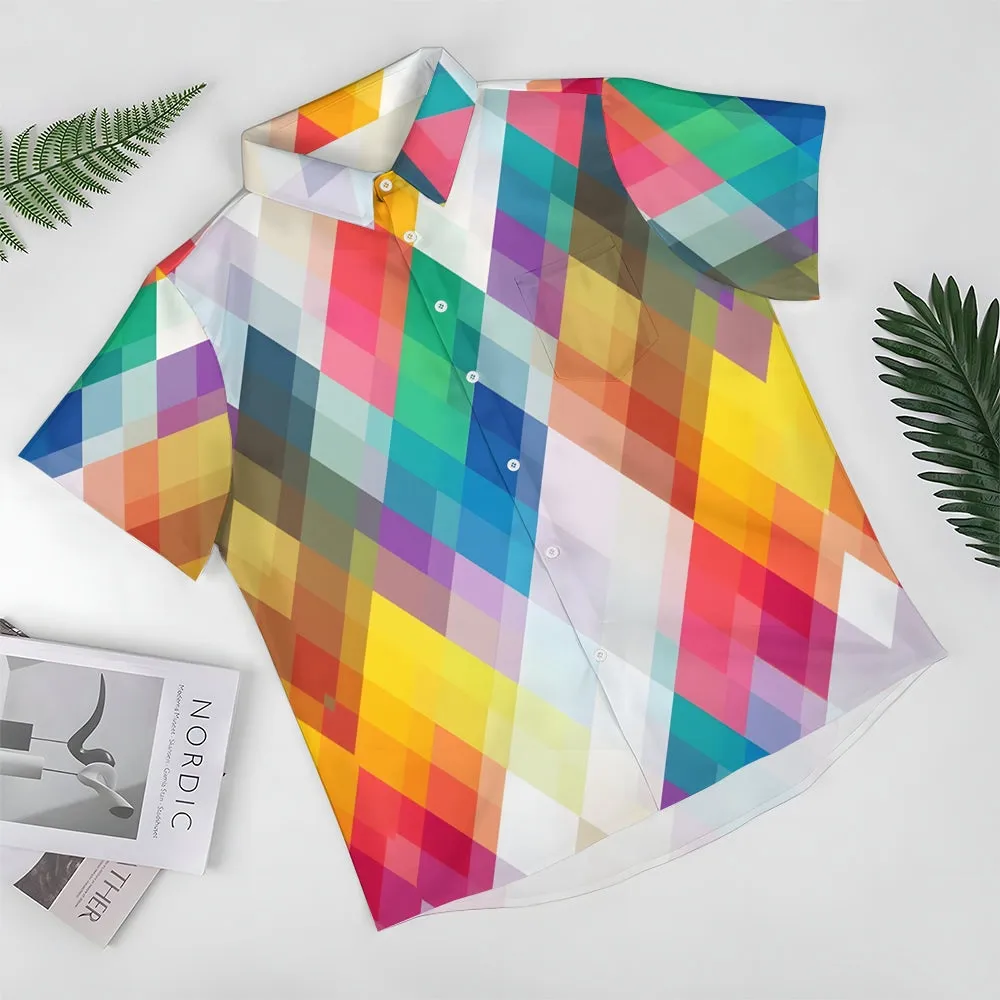 Men's Colorful Geometric Rhombus Casual Short Sleeve Shirt 2311000563