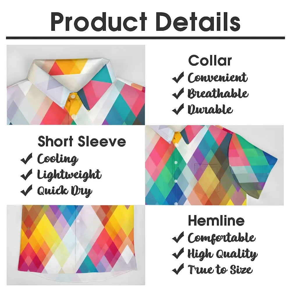 Men's Colorful Geometric Rhombus Casual Short Sleeve Shirt 2311000563