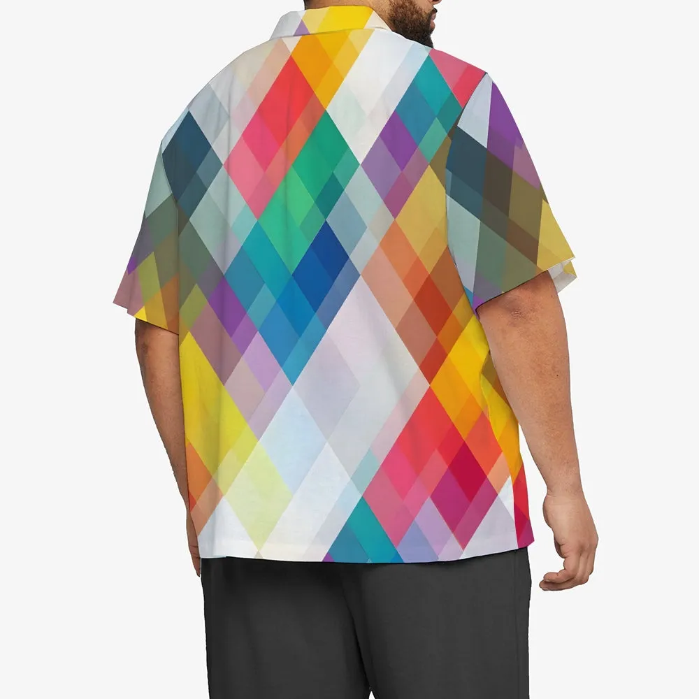 Men's Colorful Geometric Rhombus Casual Short Sleeve Shirt 2311000563