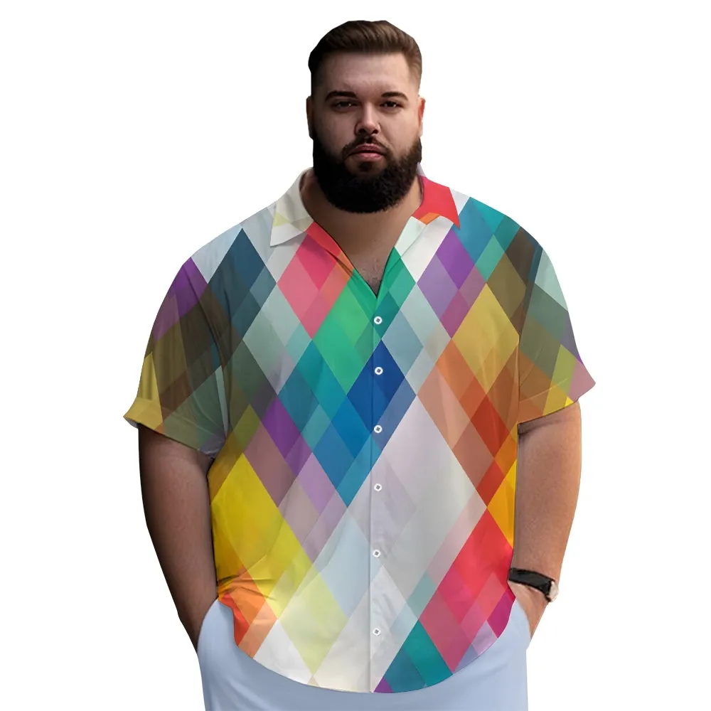 Men's Colorful Geometric Rhombus Casual Short Sleeve Shirt 2311000563