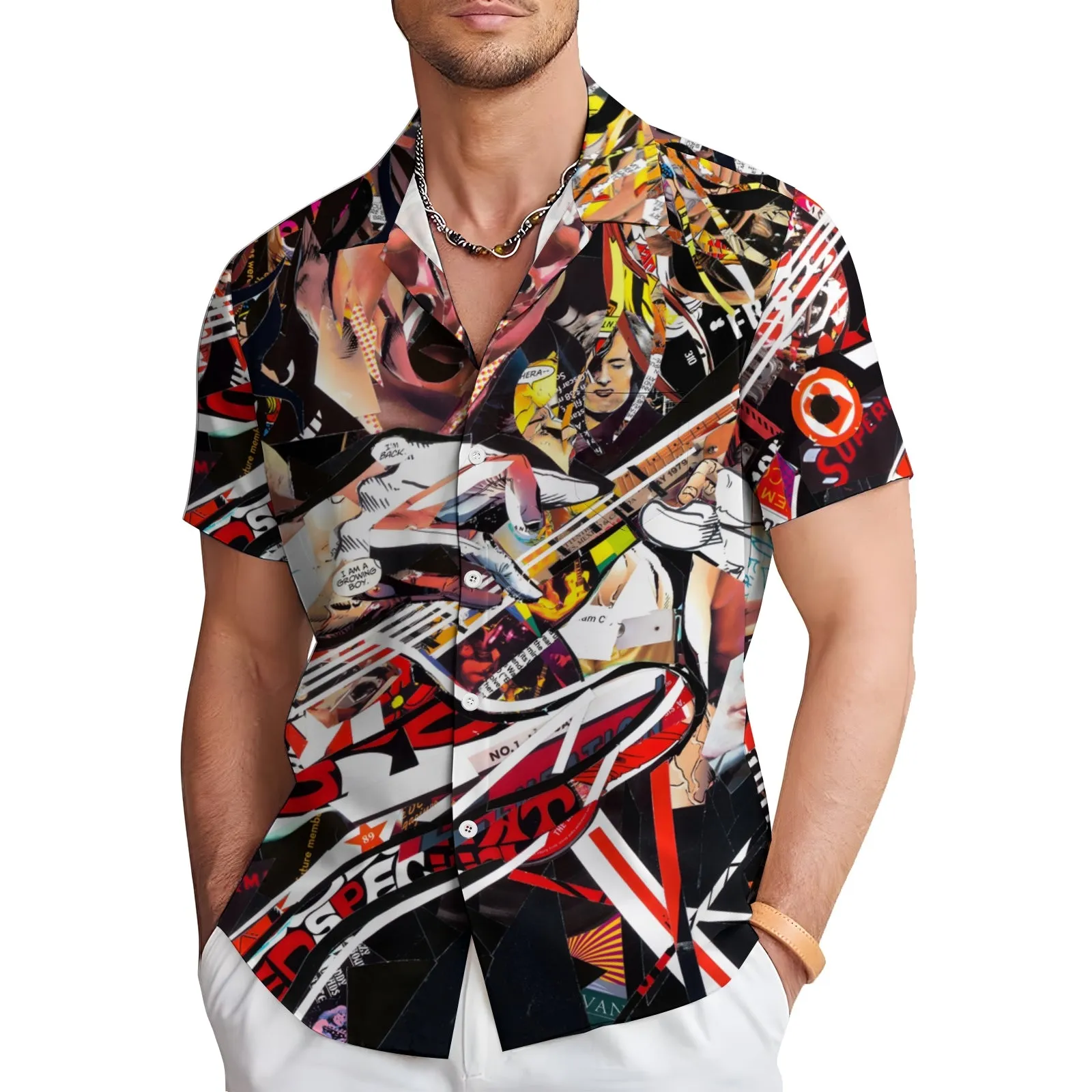 Men's Electric Guitar Frankenstrat Casual Short Sleeve Shirt 2404001055