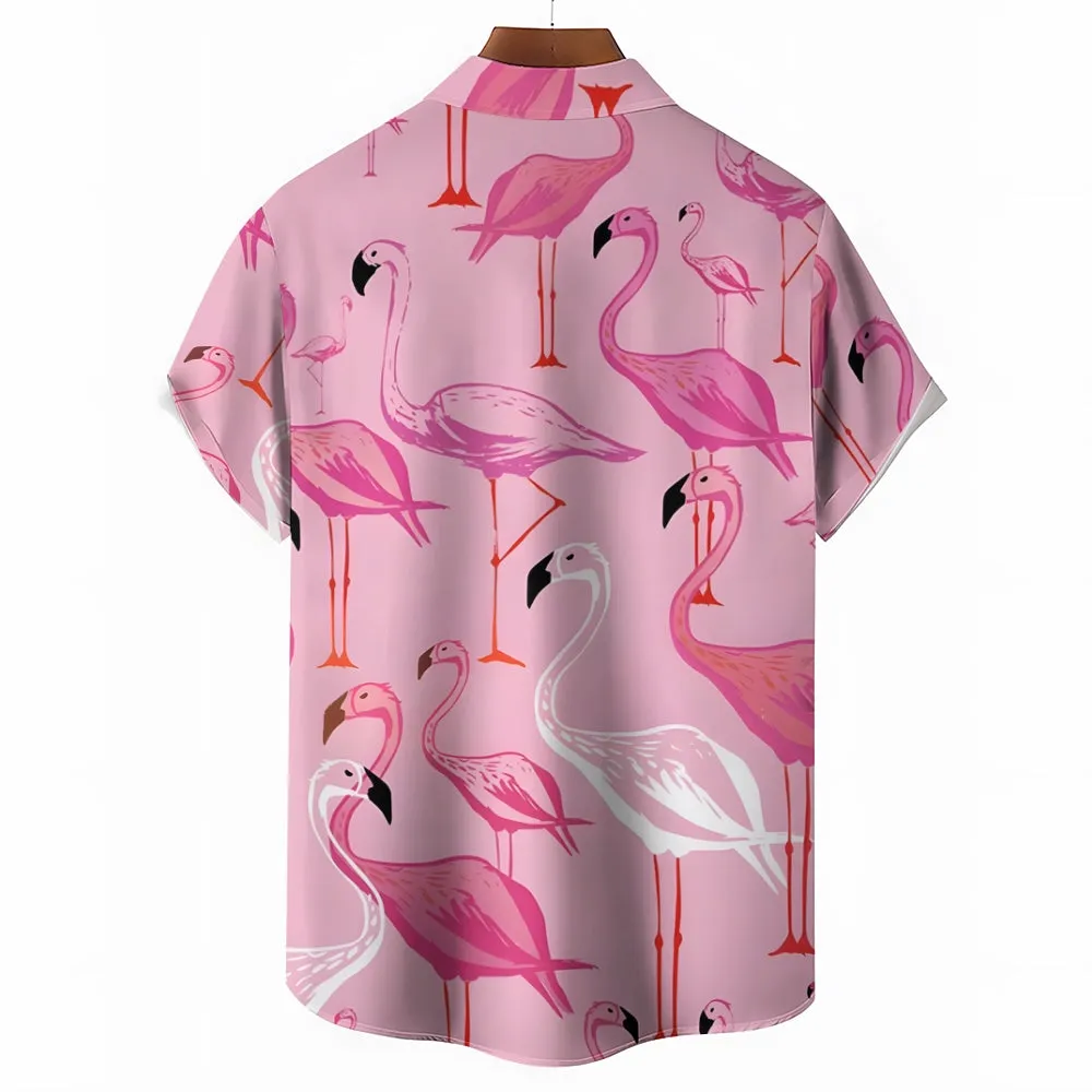 Men's Flamingo Pink Gradient Casual Short Sleeve Shirt 2402000063