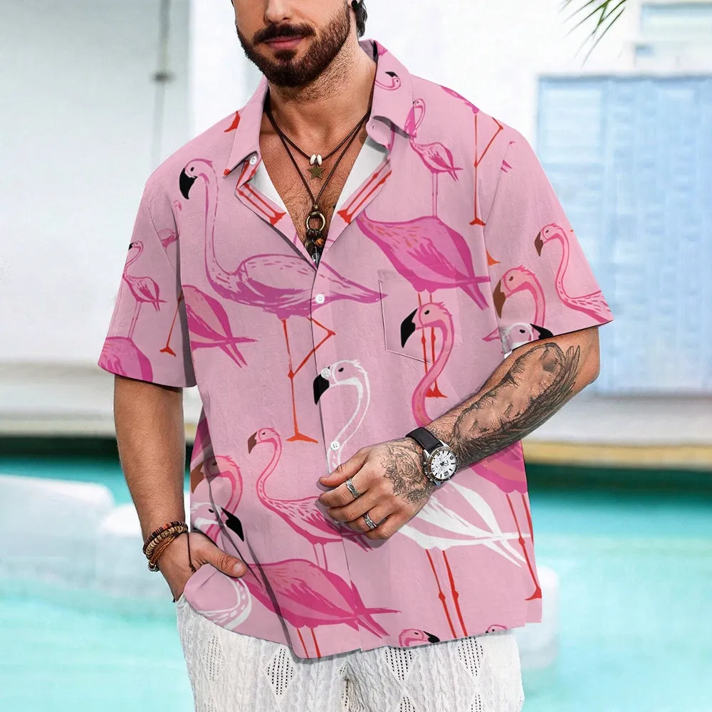 Men's Flamingo Pink Gradient Casual Short Sleeve Shirt 2402000063