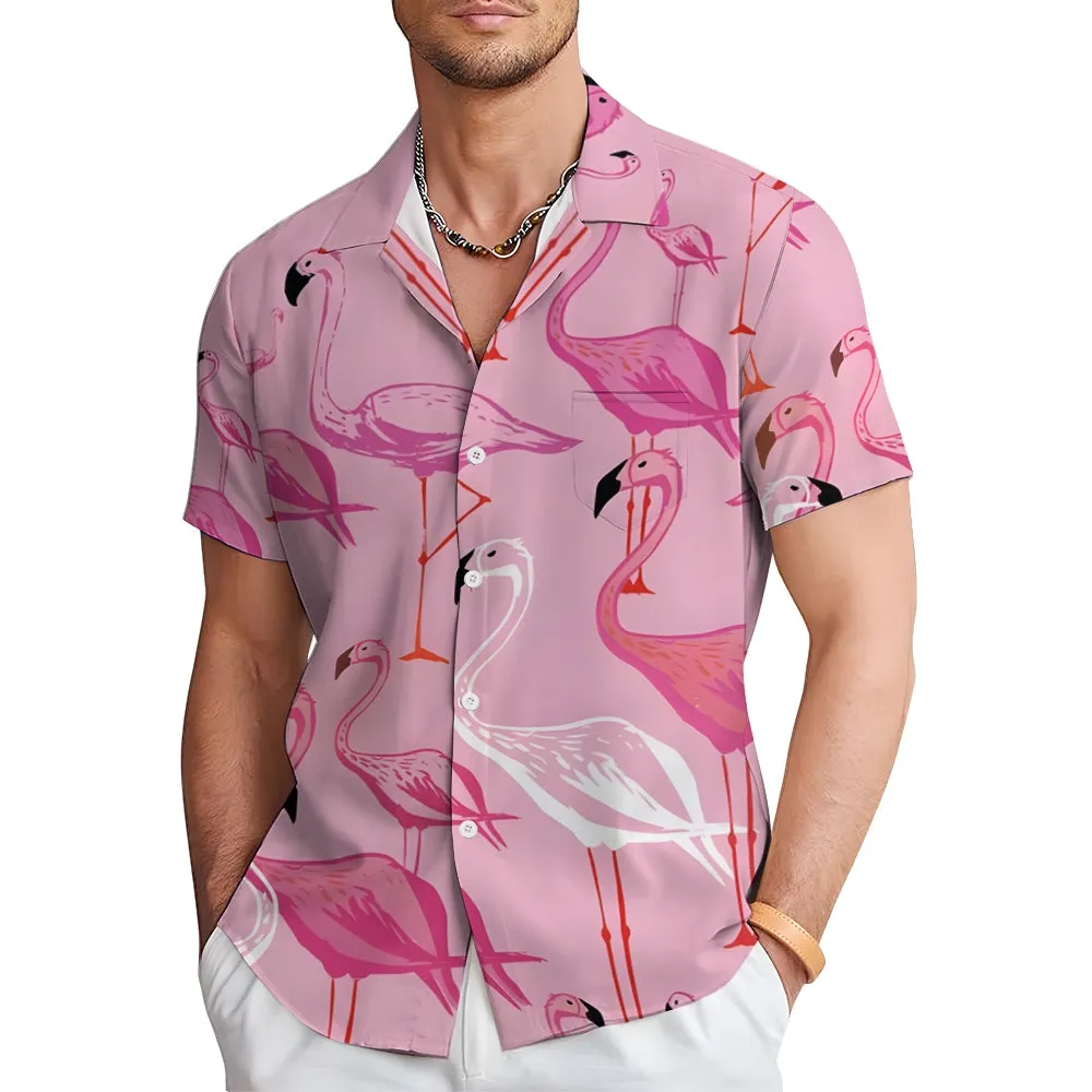 Men's Flamingo Pink Gradient Casual Short Sleeve Shirt 2402000063