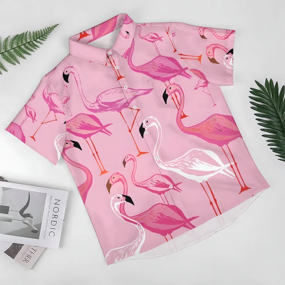 Men's Flamingo Pink Gradient Casual Short Sleeve Shirt 2402000063