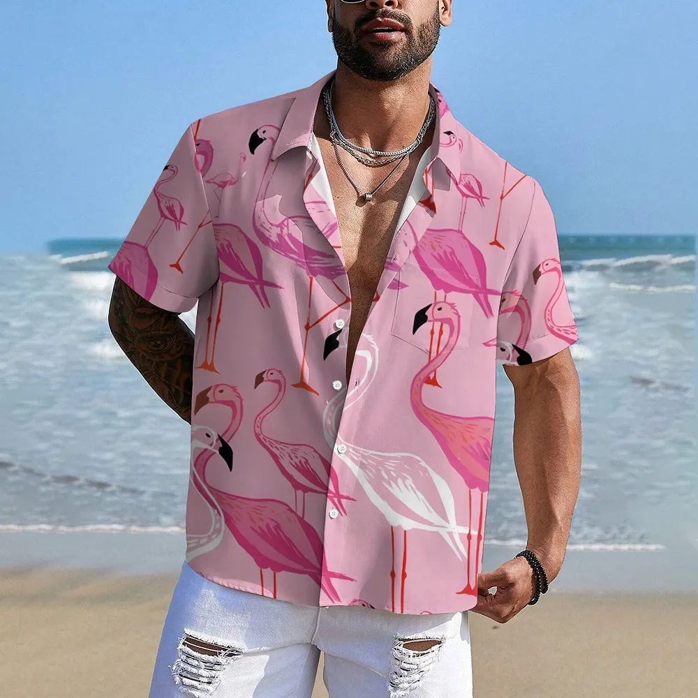 Men's Flamingo Pink Gradient Casual Short Sleeve Shirt 2402000063