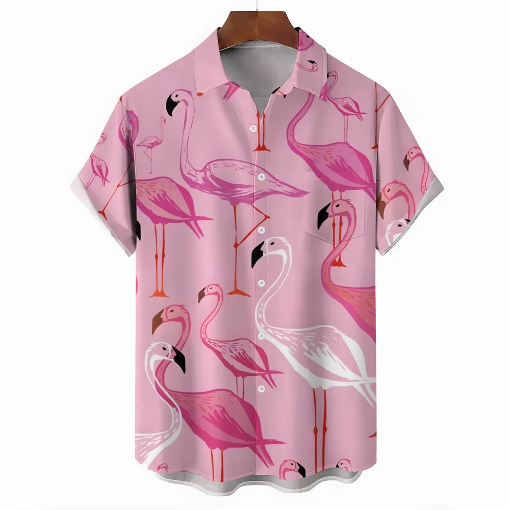 Men's Flamingo Pink Gradient Casual Short Sleeve Shirt 2402000063