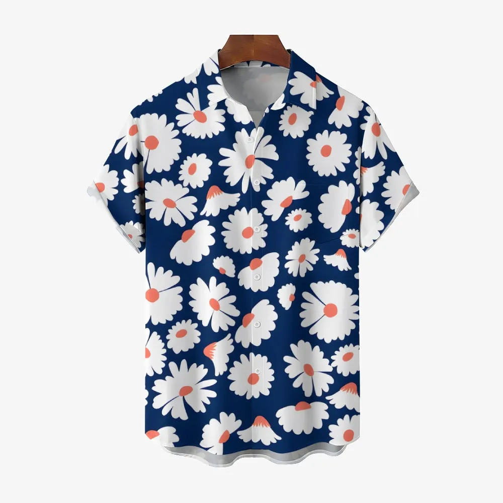 Men's Flowers Blue Casual Short Sleeve Shirt 2311000644