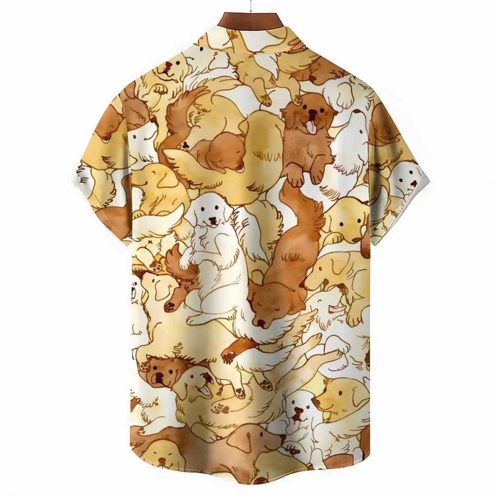 Men's Golden Retriever Dogs Casual Short Sleeve Shirt 2401000132