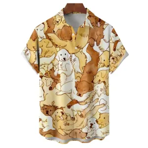 Men's Golden Retriever Dogs Casual Short Sleeve Shirt 2401000132