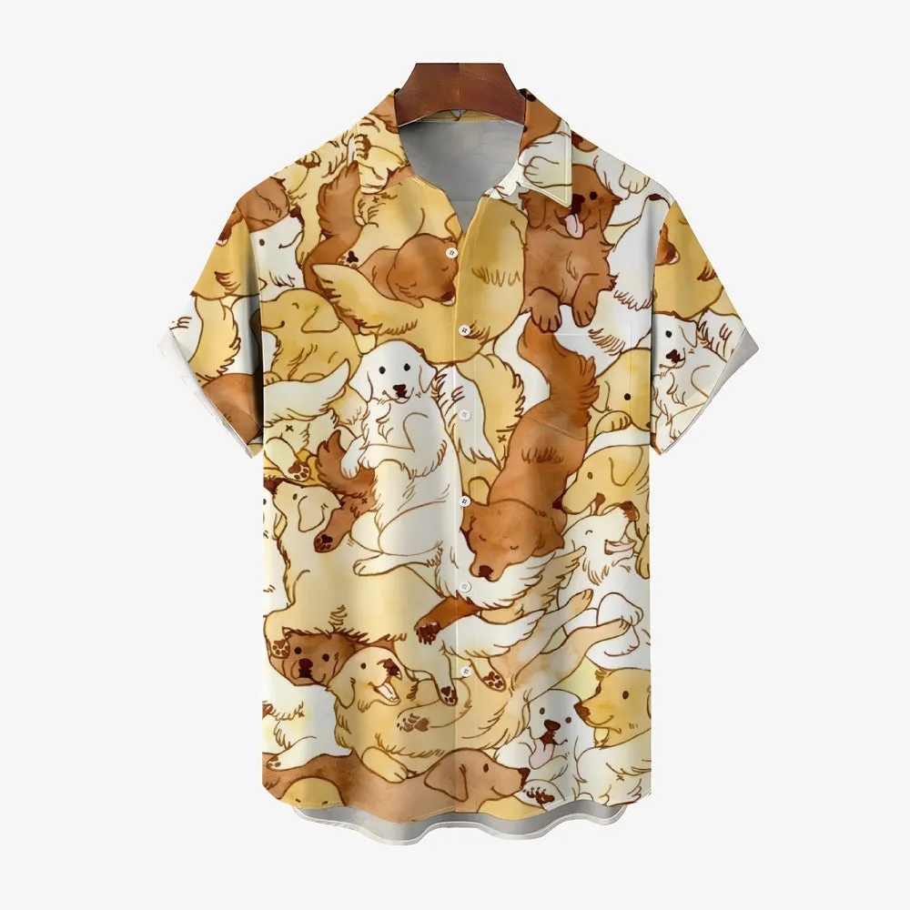 Men's Golden Retriever Dogs Casual Short Sleeve Shirt 2401000132