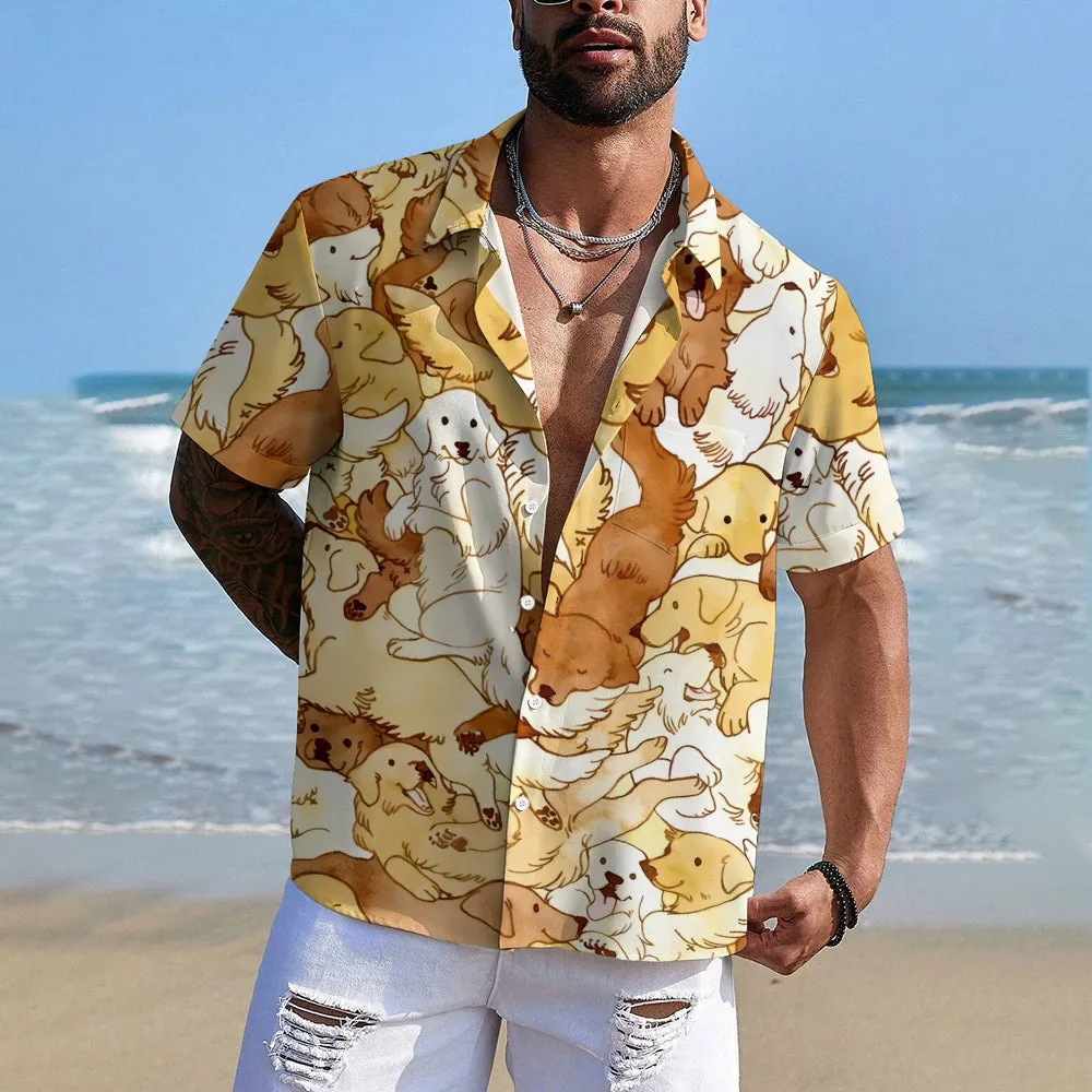 Men's Golden Retriever Dogs Casual Short Sleeve Shirt 2401000132