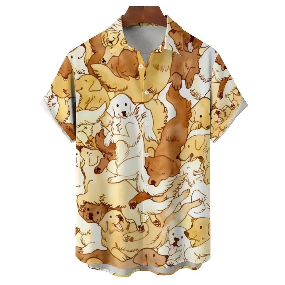 Men's Golden Retriever Dogs Casual Short Sleeve Shirt 2401000132