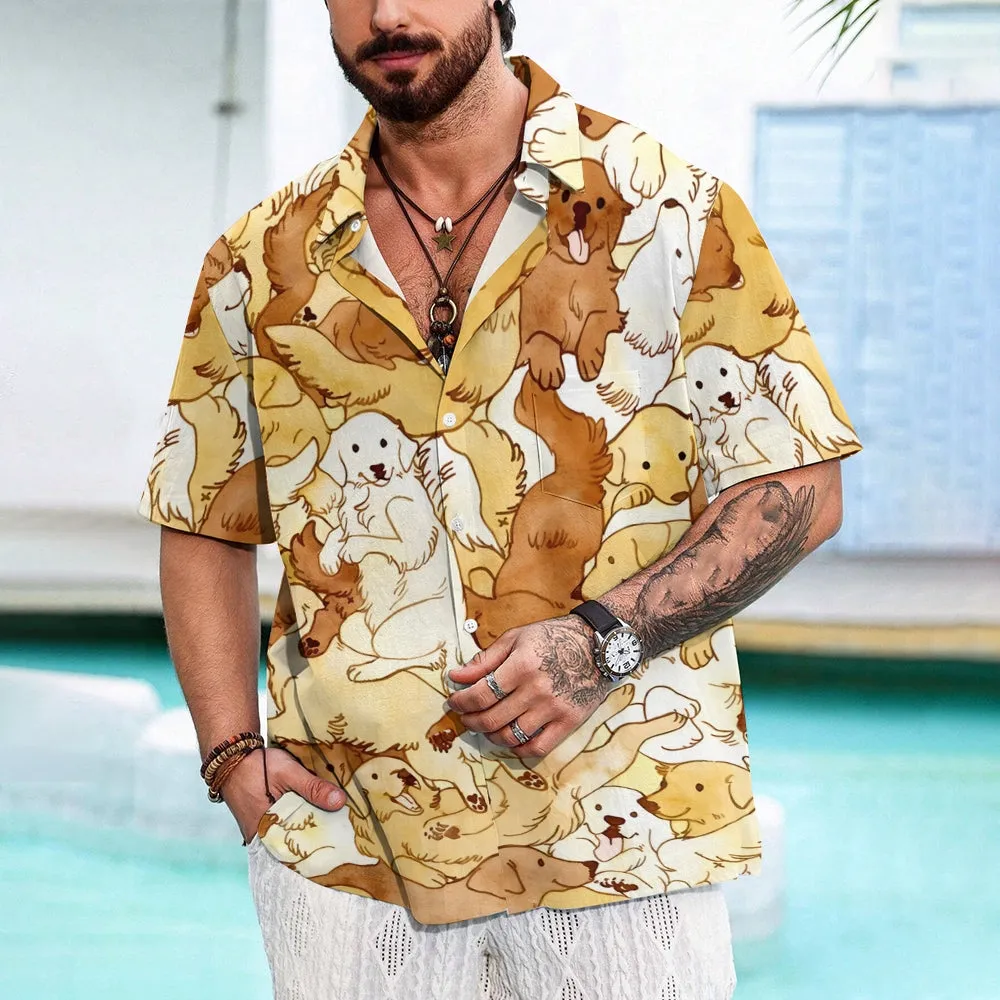 Men's Golden Retriever Dogs Casual Short Sleeve Shirt 2401000132