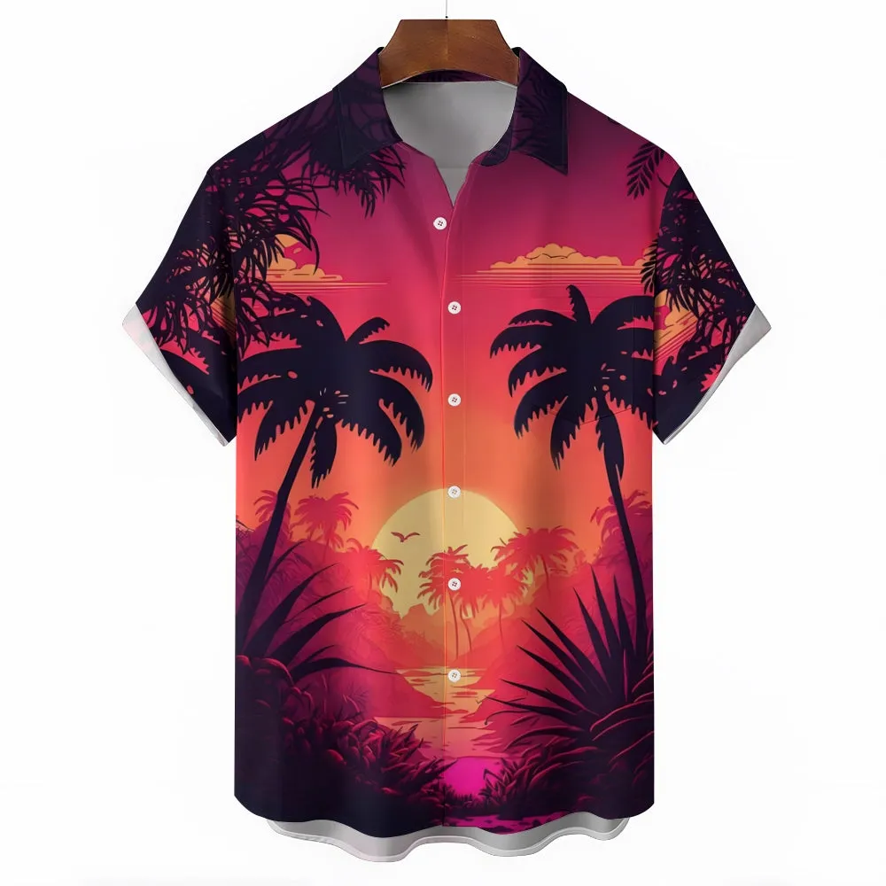 Men's Hawaiian Sunset Print Casual Short Sleeve Shirt 2403000528