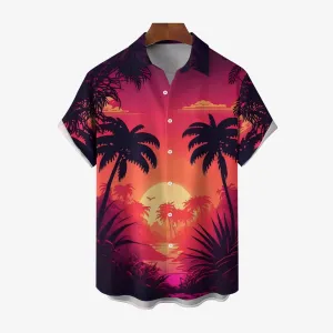 Men's Hawaiian Sunset Print Casual Short Sleeve Shirt 2403000528