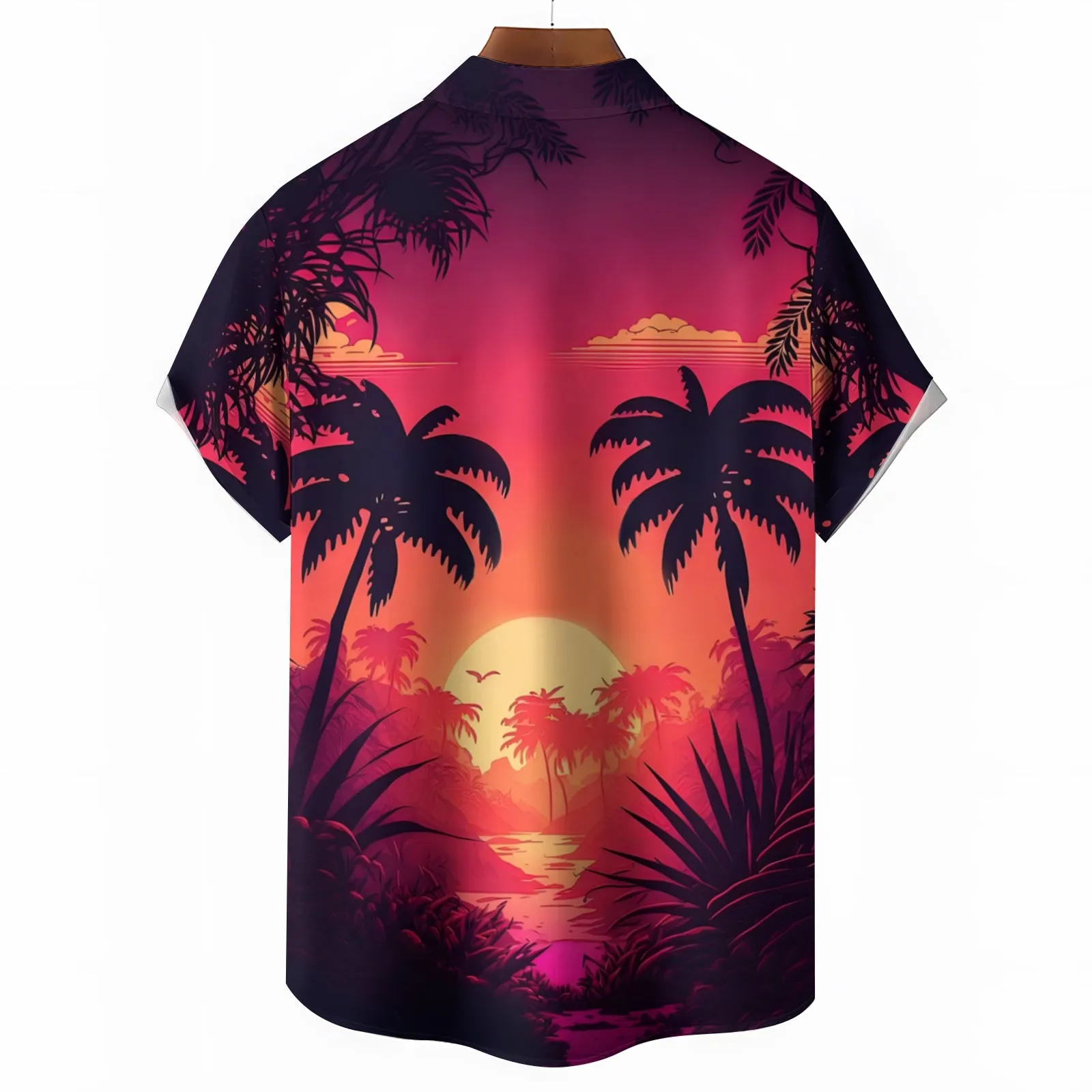 Men's Hawaiian Sunset Print Casual Short Sleeve Shirt 2403000528