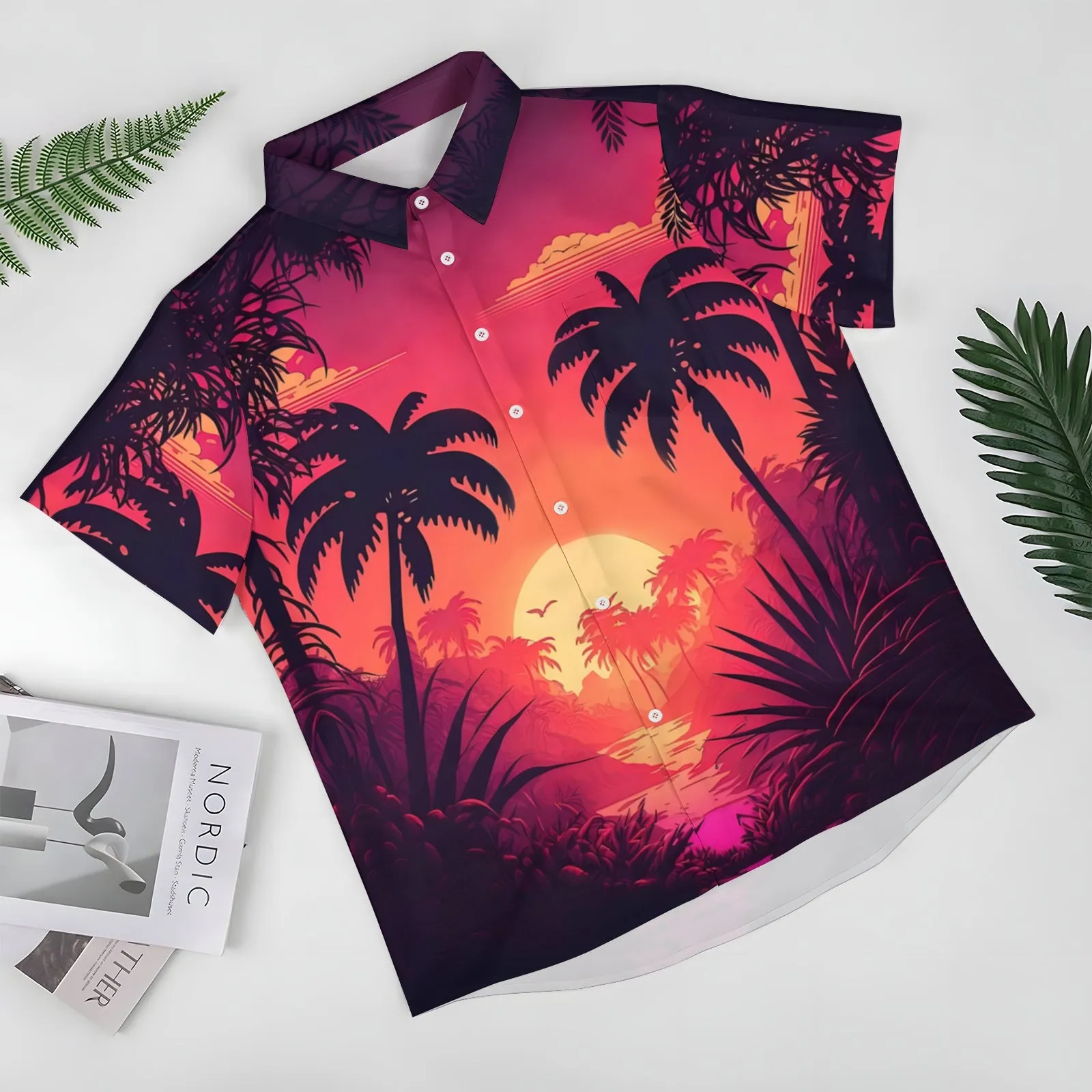 Men's Hawaiian Sunset Print Casual Short Sleeve Shirt 2403000528