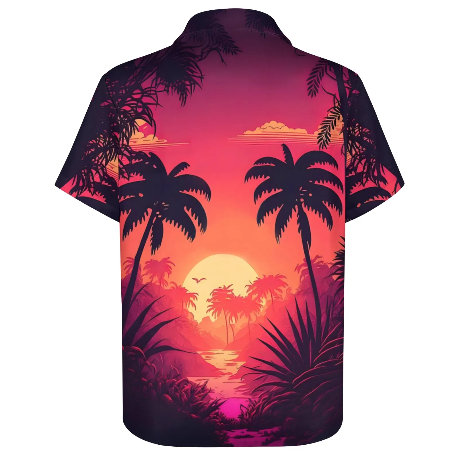 Men's Hawaiian Sunset Print Casual Short Sleeve Shirt 2403000528