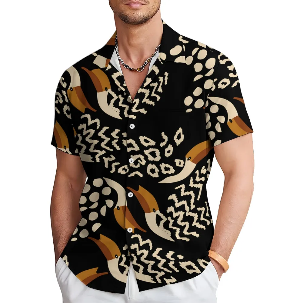 Men's Hawaiian Toucan Print Casual Short Sleeve Shirt 2405002005