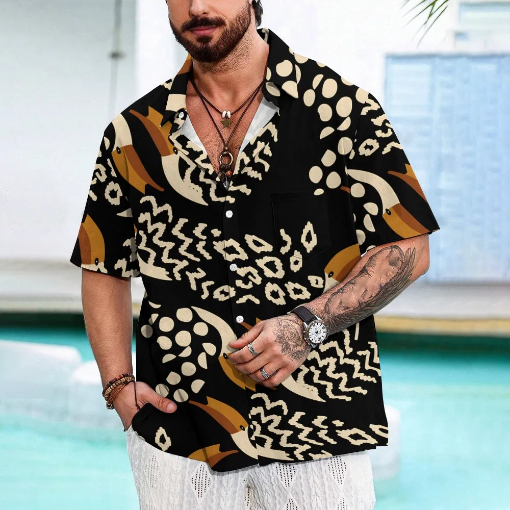 Men's Hawaiian Toucan Print Casual Short Sleeve Shirt 2405002005