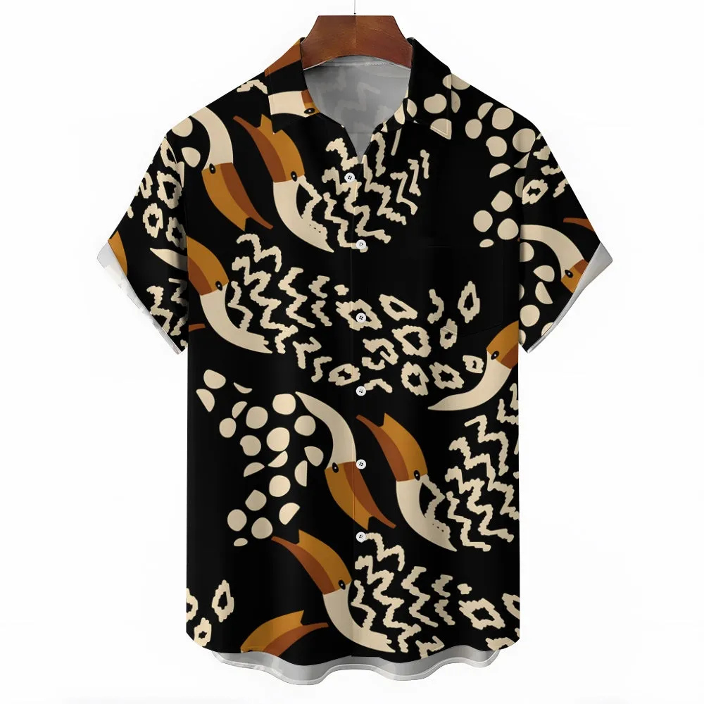 Men's Hawaiian Toucan Print Casual Short Sleeve Shirt 2405002005