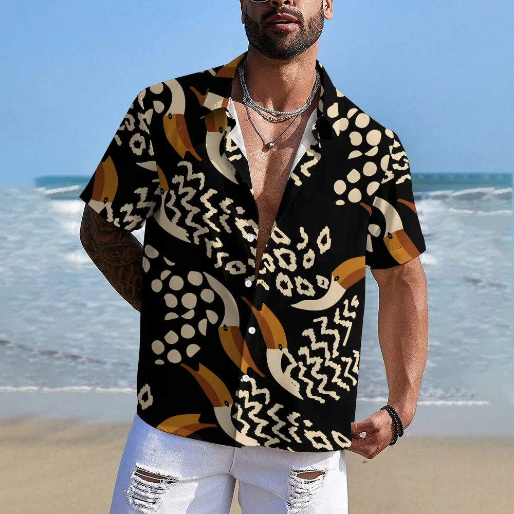 Men's Hawaiian Toucan Print Casual Short Sleeve Shirt 2405002005