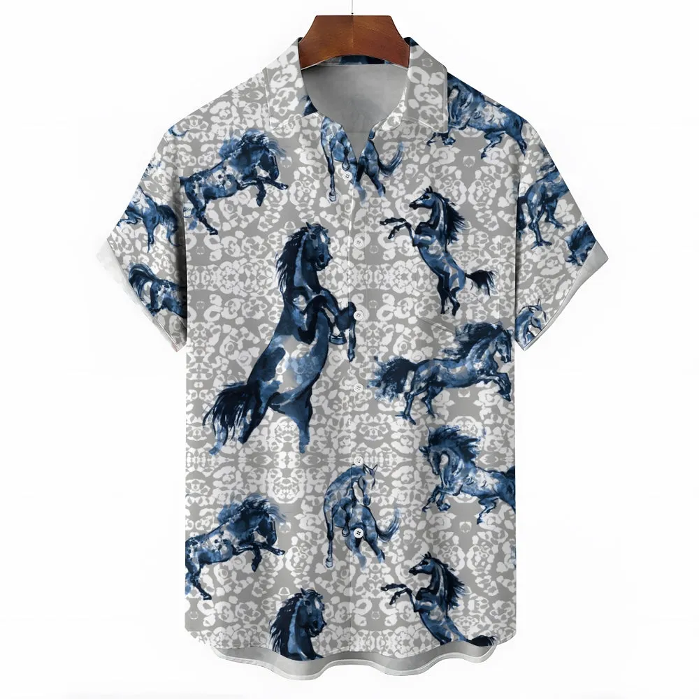 Men's Horse Casual Short Sleeve Shirt 2404000161