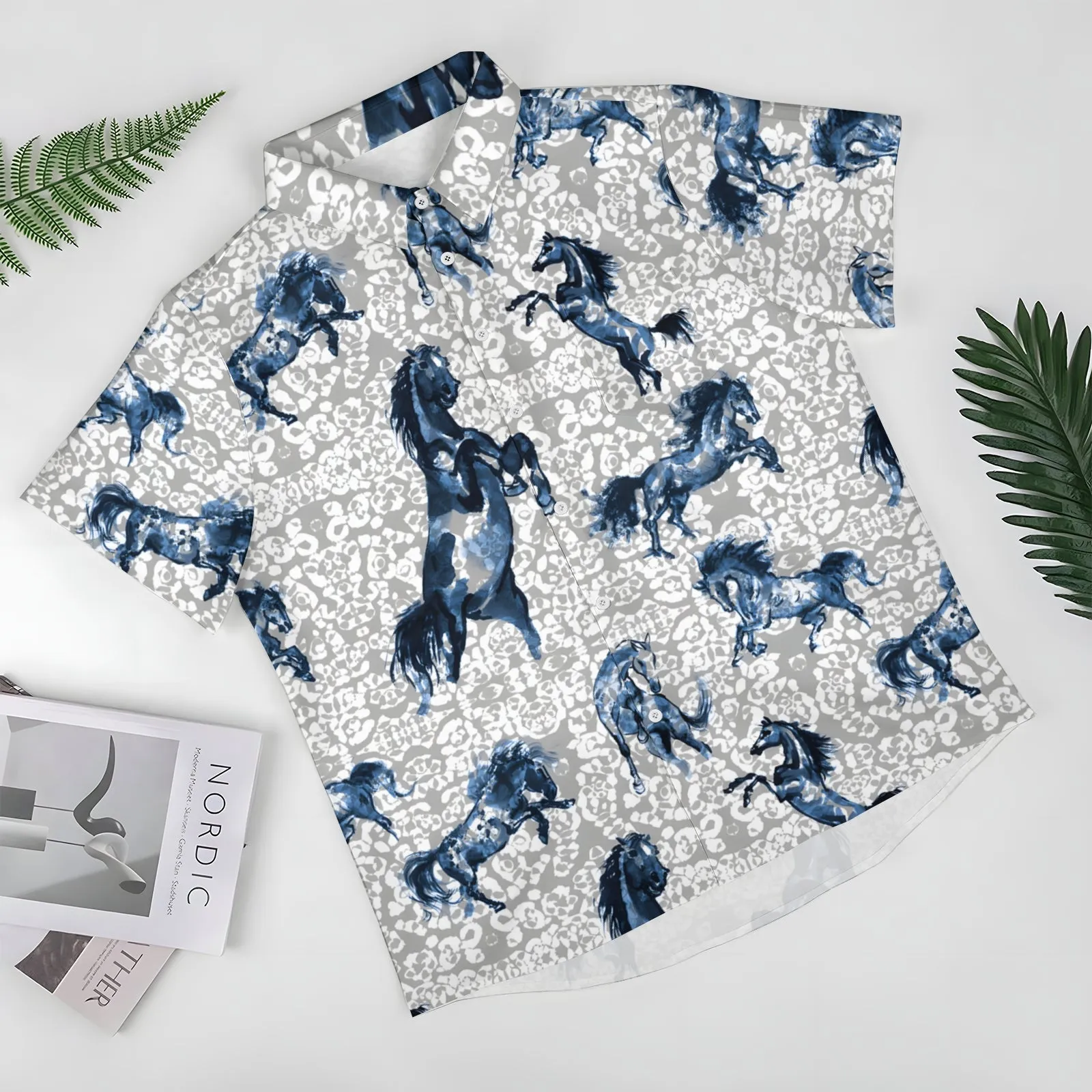 Men's Horse Casual Short Sleeve Shirt 2404000161