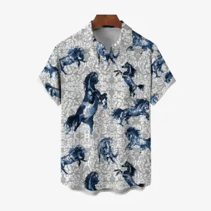 Men's Horse Casual Short Sleeve Shirt 2404000161