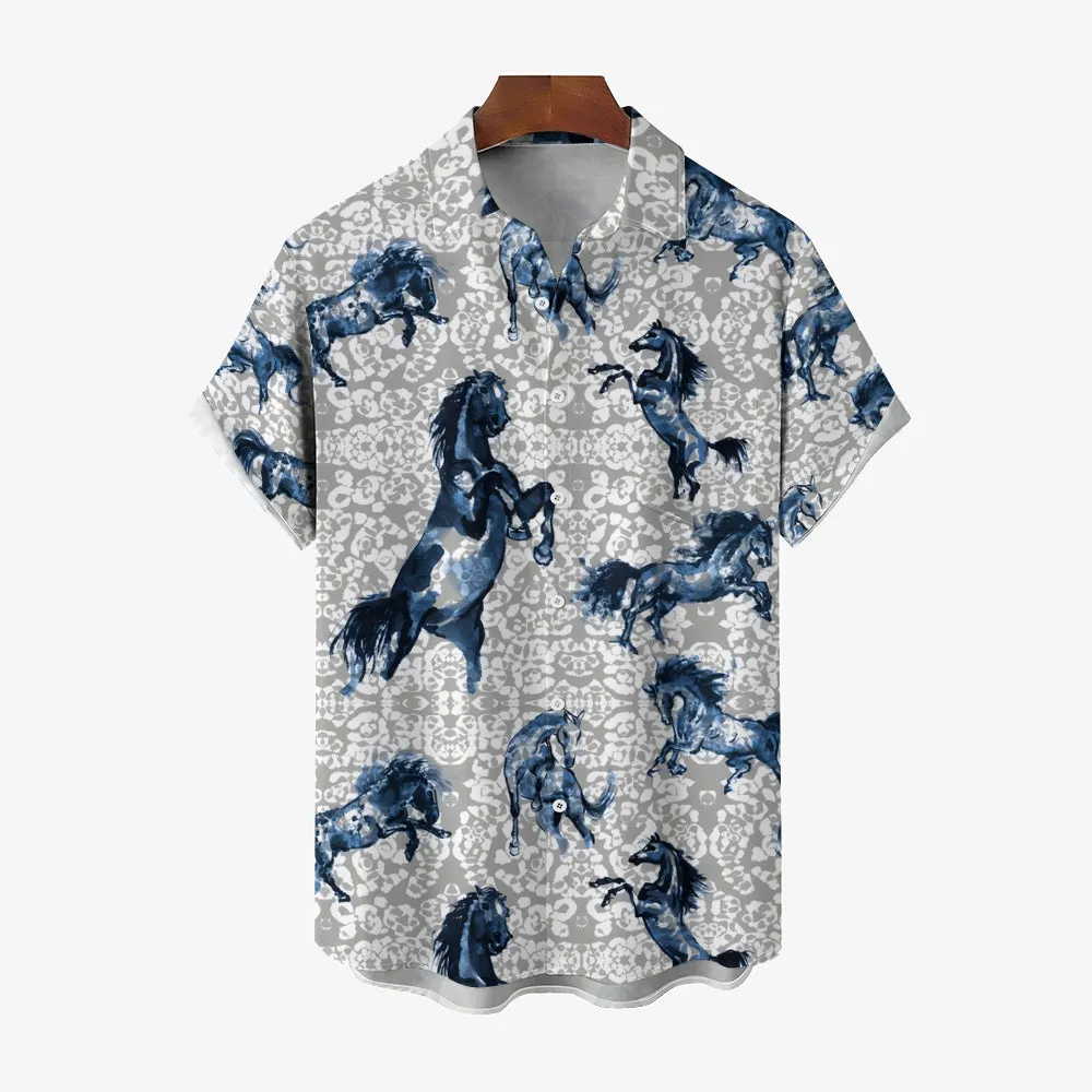 Men's Horse Casual Short Sleeve Shirt 2404000161