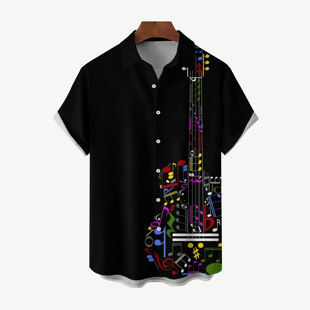 Men's Musical Note Guitar Casual Short Sleeve Shirt 2401000404