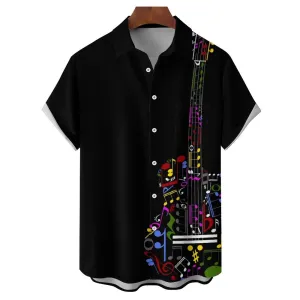 Men's Musical Note Guitar Casual Short Sleeve Shirt 2401000404