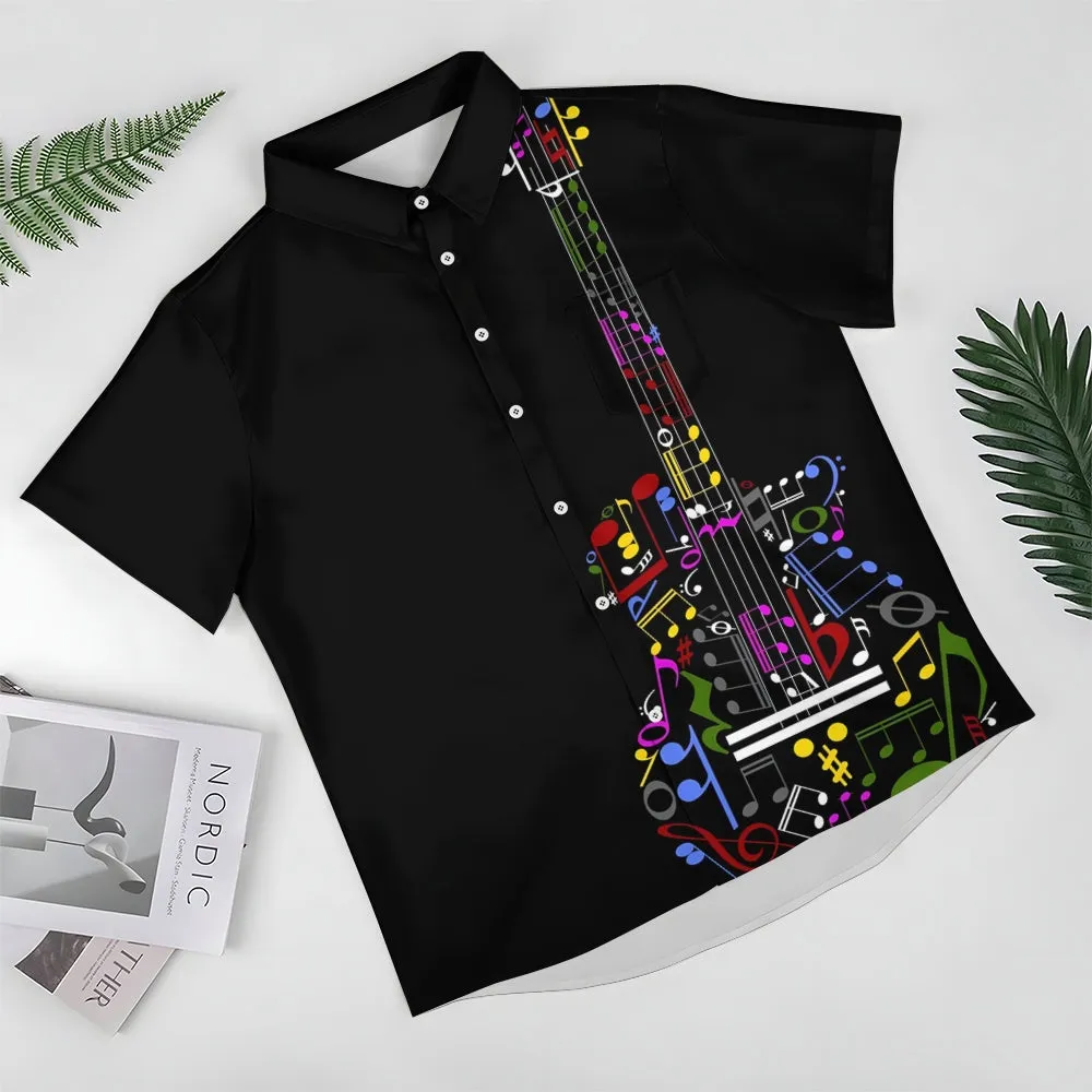 Men's Musical Note Guitar Casual Short Sleeve Shirt 2401000404