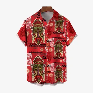 Men's Tribal Mask Casual Short Sleeve Shirt 2403000924