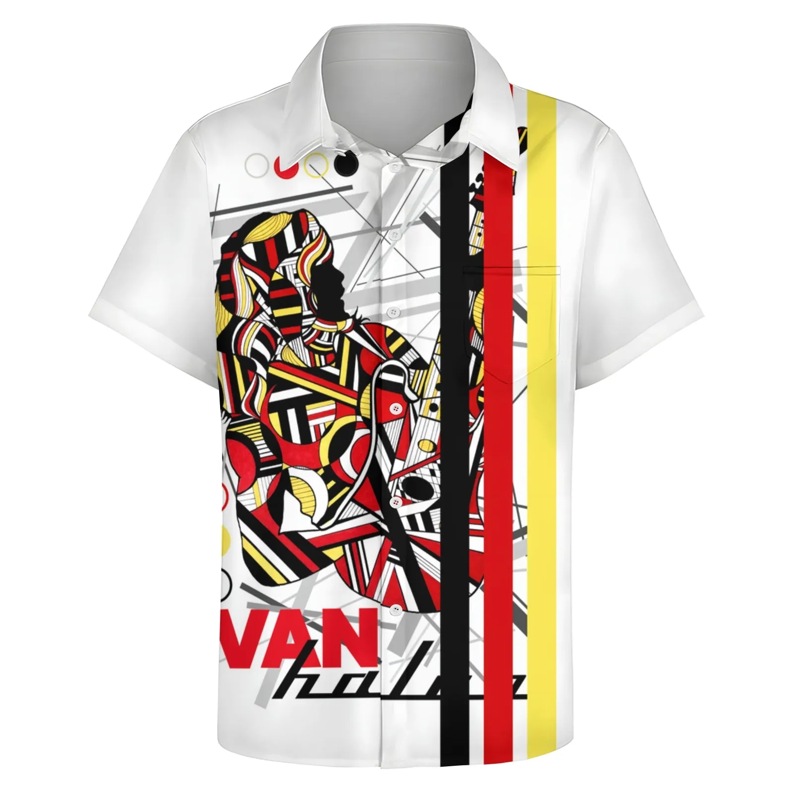 Metallic Rock Print Bowling Shirt Casual Short Sleeve Shirt 2404000844