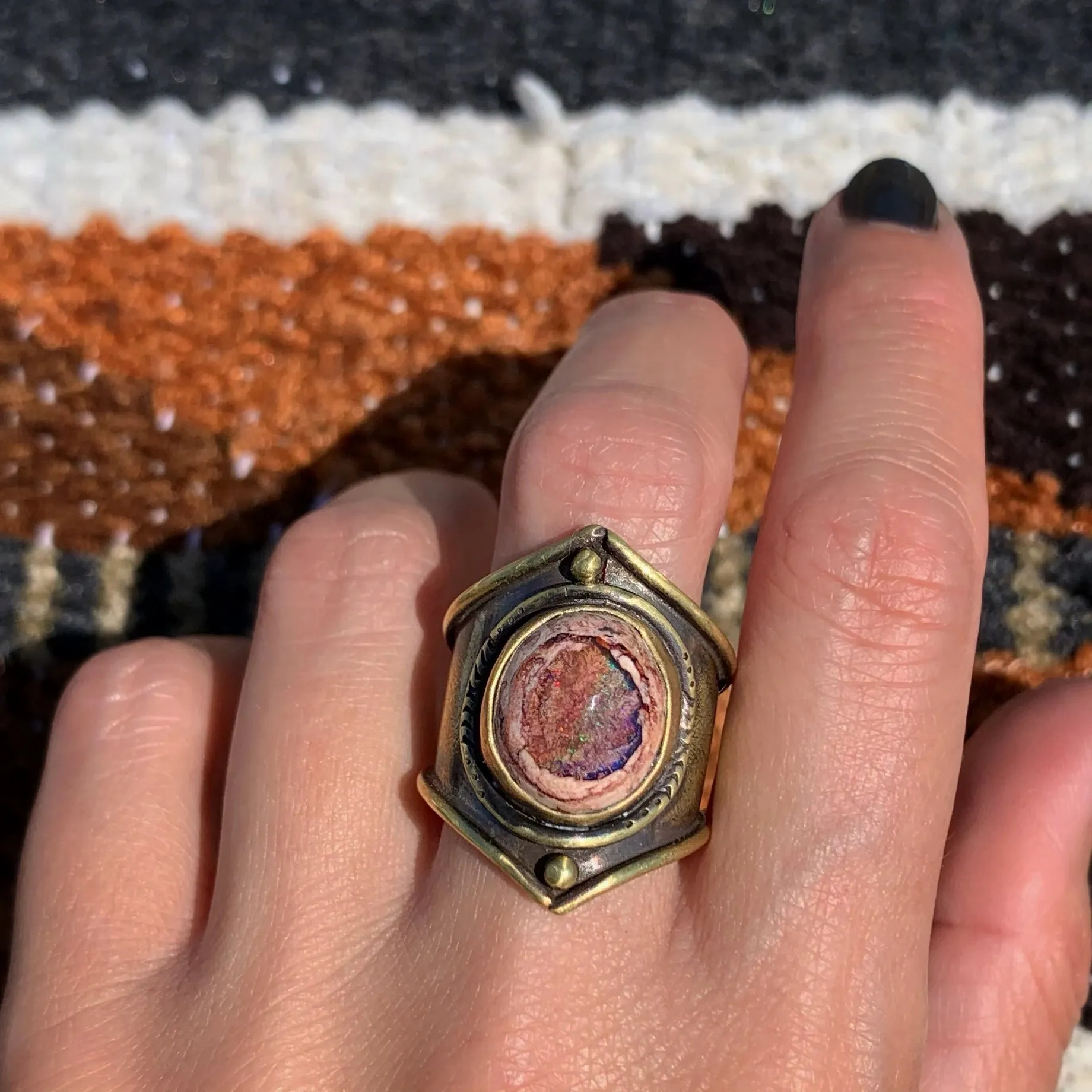Mexican opal saddle ring in brass