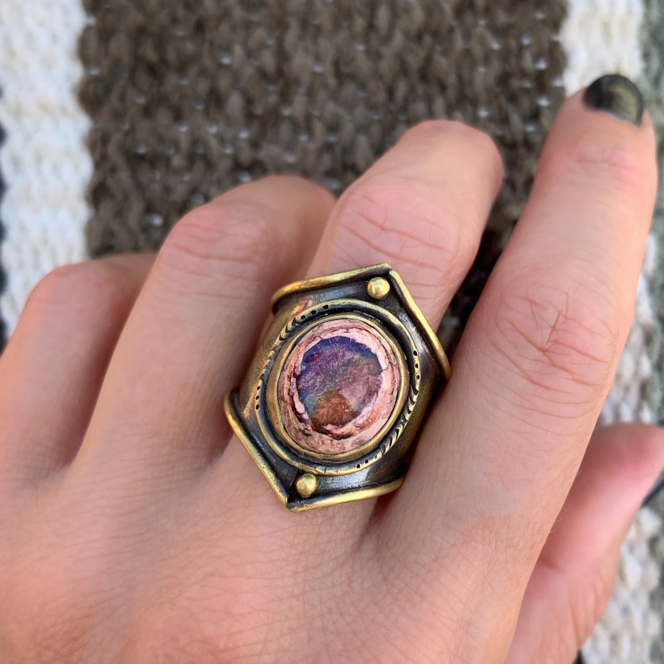 Mexican opal saddle ring in brass