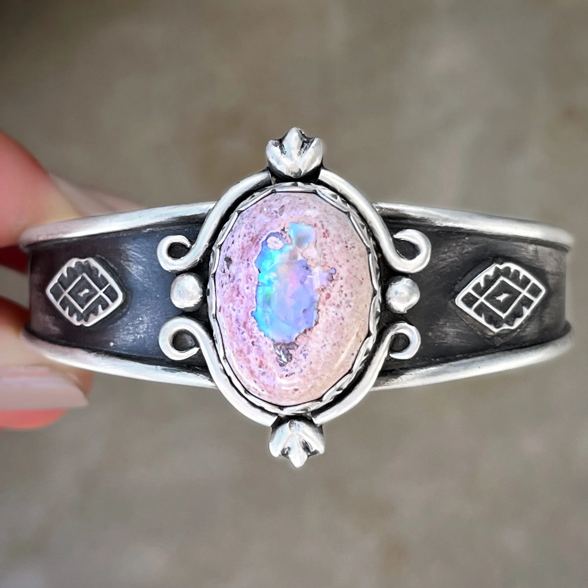 Mexican opal statement cuff in silver