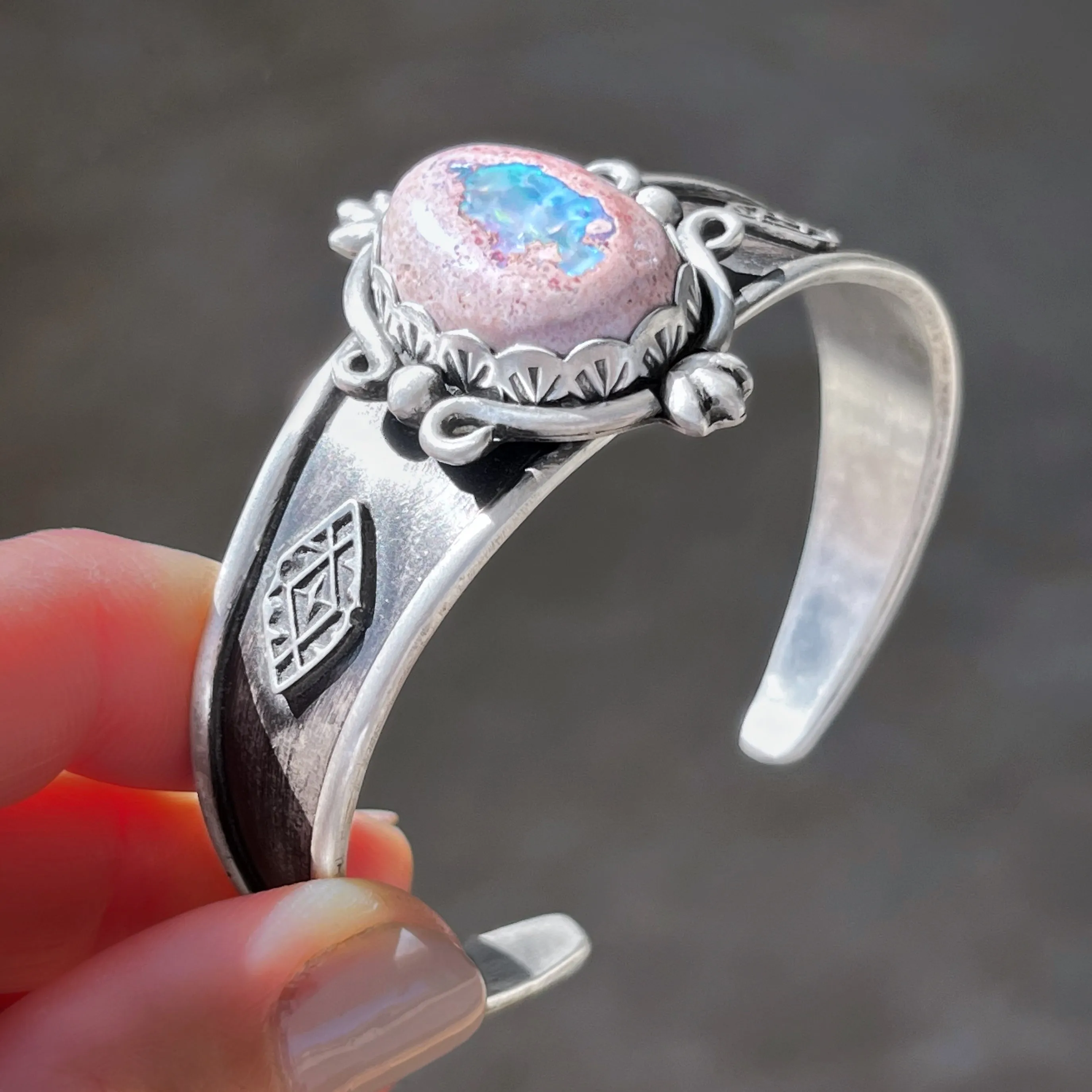 Mexican opal statement cuff in silver