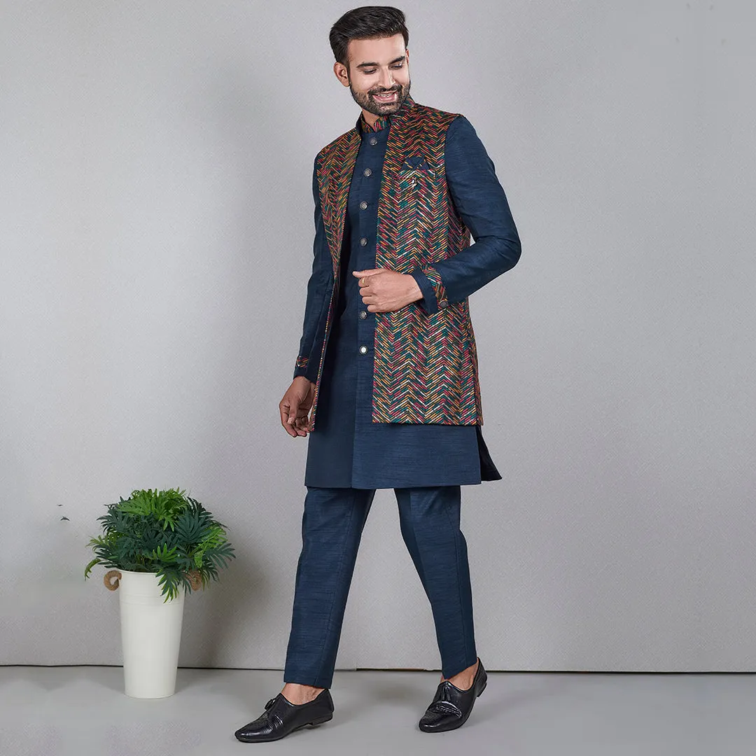 Midnight  Dark Blue Indo-Western Ensemble with Designer Jacket