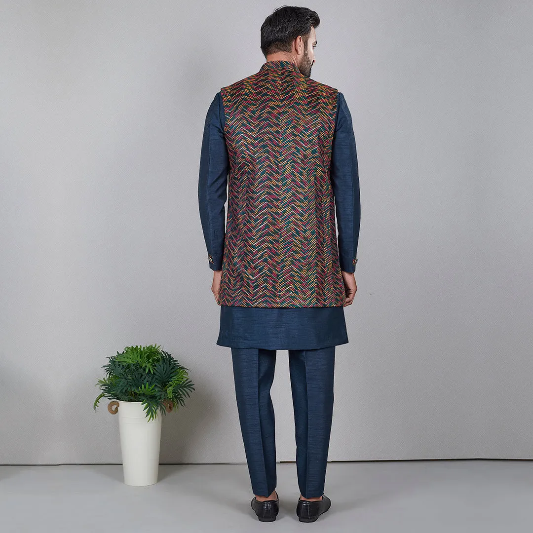 Midnight  Dark Blue Indo-Western Ensemble with Designer Jacket