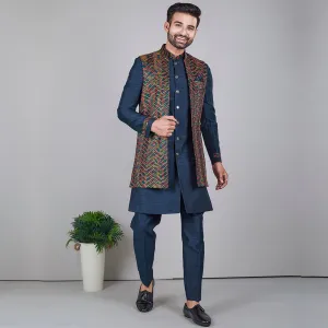 Midnight  Dark Blue Indo-Western Ensemble with Designer Jacket