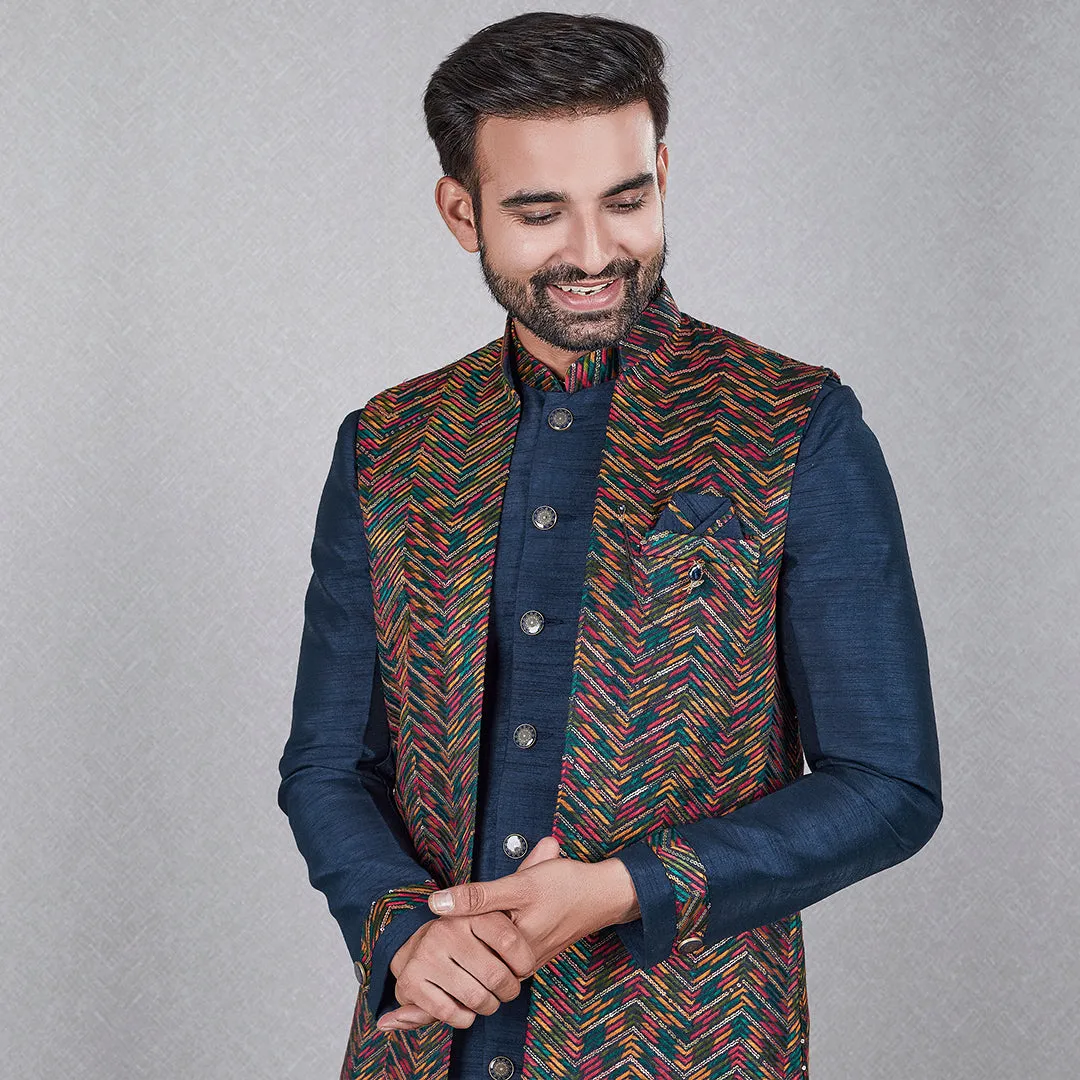 Midnight  Dark Blue Indo-Western Ensemble with Designer Jacket