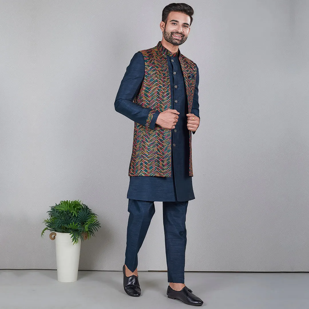 Midnight  Dark Blue Indo-Western Ensemble with Designer Jacket