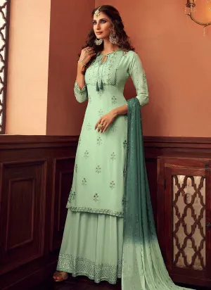 Mint Green Heavy Embroidered Sharara Style Suit